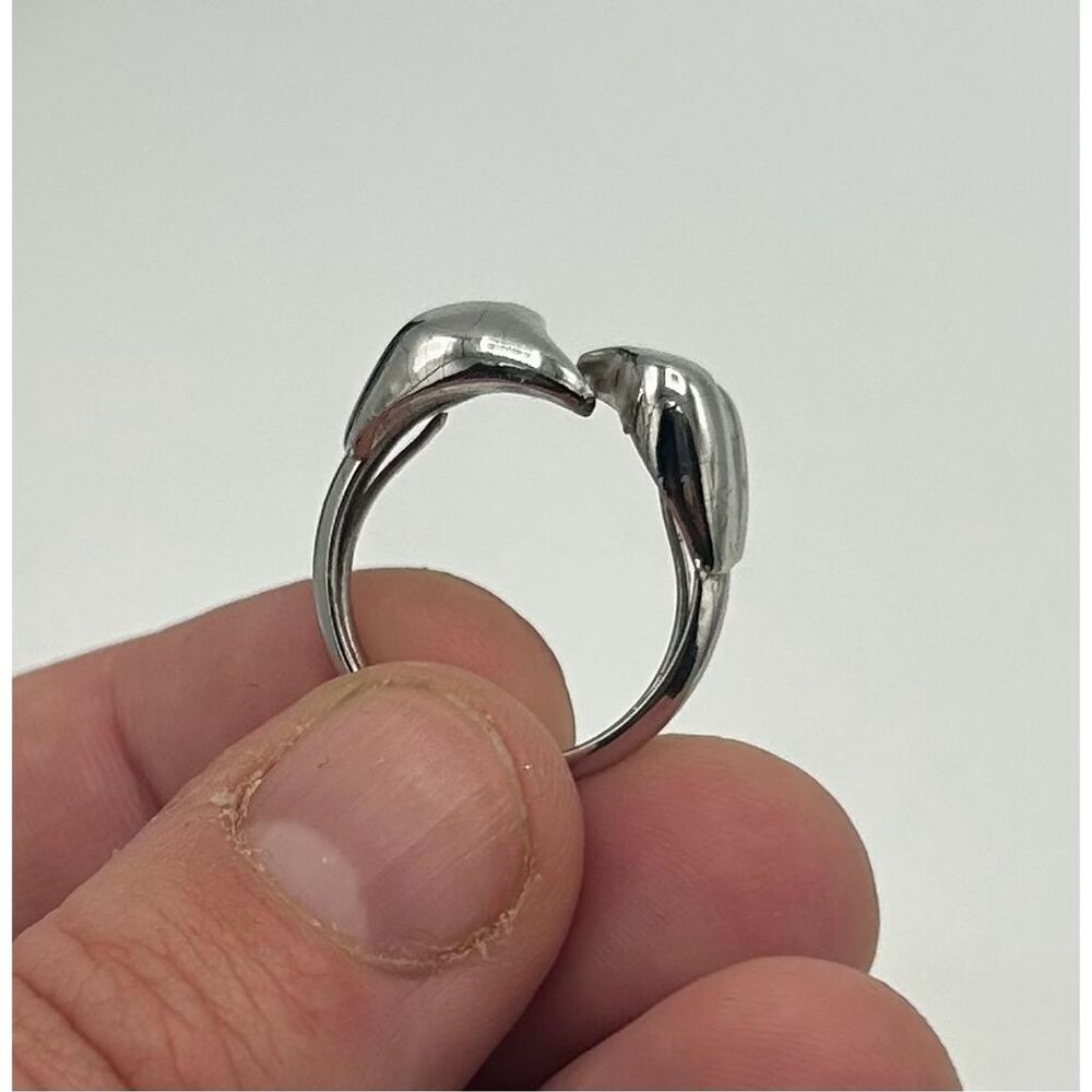 Avon Vintage Silver Tone Adjustable Heart Wrap Ring Abstract Design Size 7 - Picture 4 of 6
